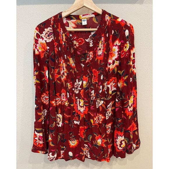 Old Navy Women's Pullover Floral Peasant Blouse Size Large V-Neck Long Sleeves - Picture 1 of 8